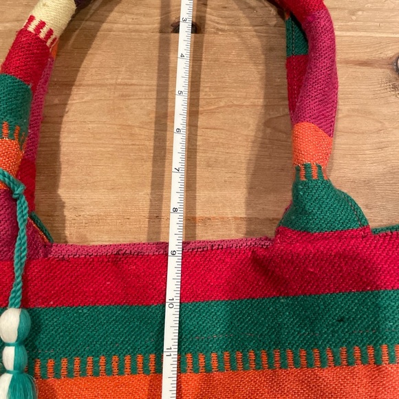 Nalini colorful woven Boho fringe tassel purse weekender bag southwestern aztec - Picture 7 of 8